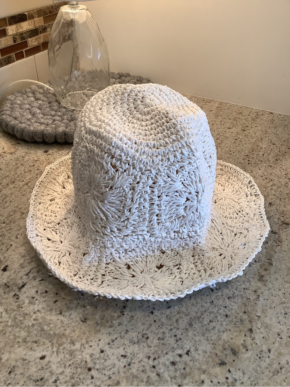 Talbots White Crochet Sun Hat - Women's Summer Straw-Style Hat